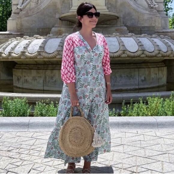 Zara Patchwork Floral Pink and Green Midi Dress - Picture 7 of 10